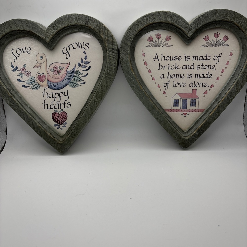 Vtg Homeco 1987 Set Of 2 Heart Wall Hanging Cottagecore Duck Love Grows House